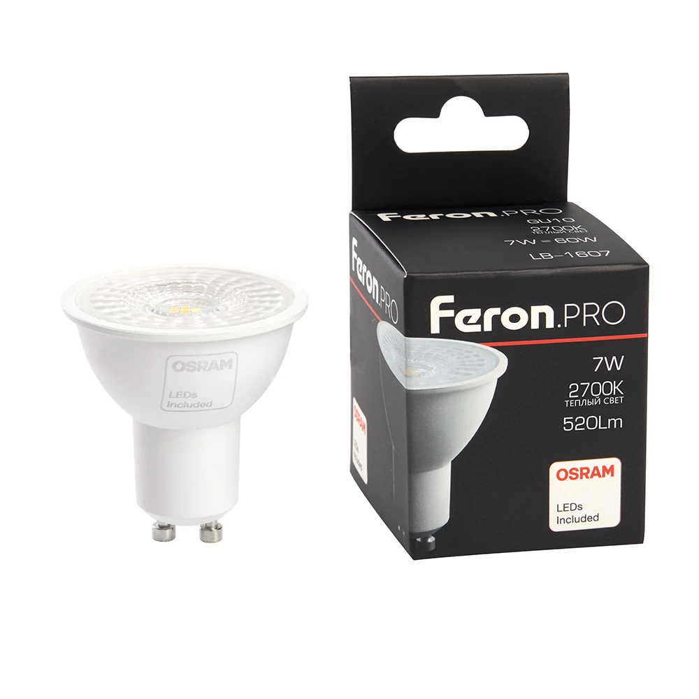 Лампа светодиодная Feron.PRO LB-1607 GU10 7W 175-265V 2700K (38176) - Viokon.com