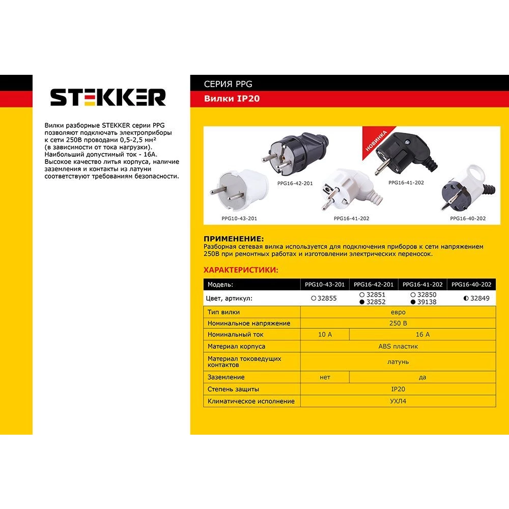 Вилка прямая с/з STEKKER, PPG16-42-201, ABS пластик, 250В, 16A, IP20, черный (32852) - Viokon.com