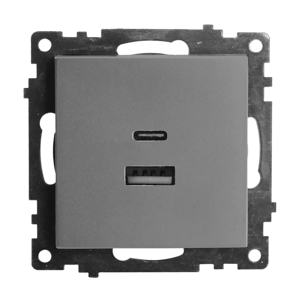 Розетка 2-местная USB + type C (механизм), 250В, 3А, max 20W, серия Катрин, графит, GLS10-7116-06 (50052) - Viokon.com