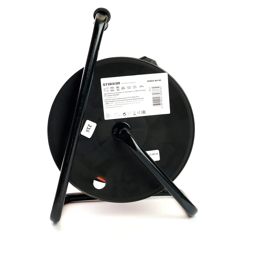 Удлинитель на катушке Stekker STD03-44-30 Standart 4-местный с/з ПВС 3*1,5, оранжевый, 16А, IP44, 30м (29407) (50172) - Viokon.com