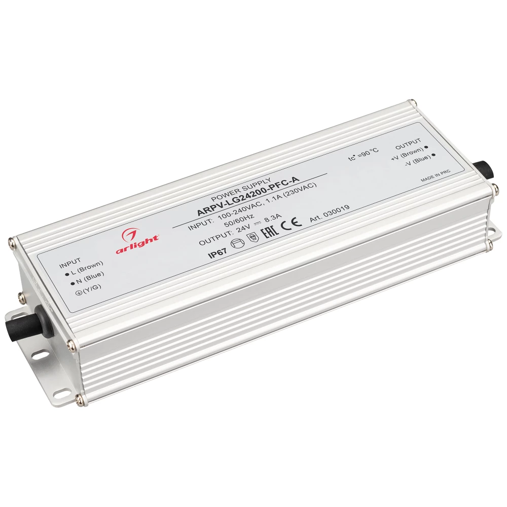 Блок питания ARPV-LG24200-PFC-A (24V, 8.3A, 200W) (Arlight, IP67 Металл, 5 лет) 030019 - Viokon.com