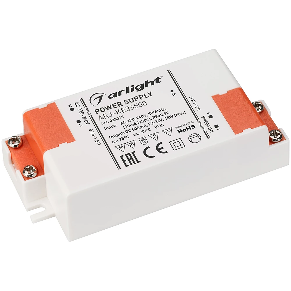 Блок питания ARJ-KE36500 (18W, 500mA, PFC) (Arlight, IP20 Пластик, 5 лет) 023075 - Viokon.com