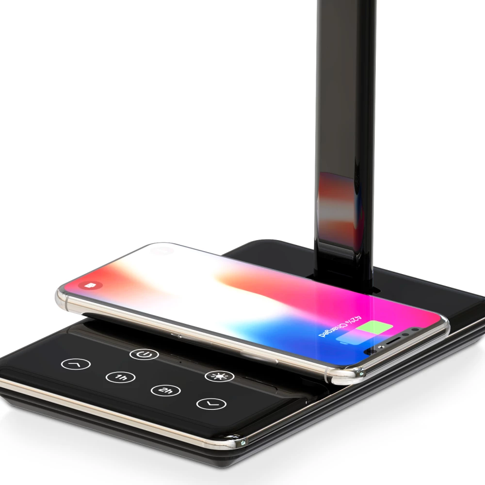 Светодиодная настольная лампа с беспроводной зарядкой и USB портом DE582 BK черный LED 2700-6400K 6W - Viokon.com