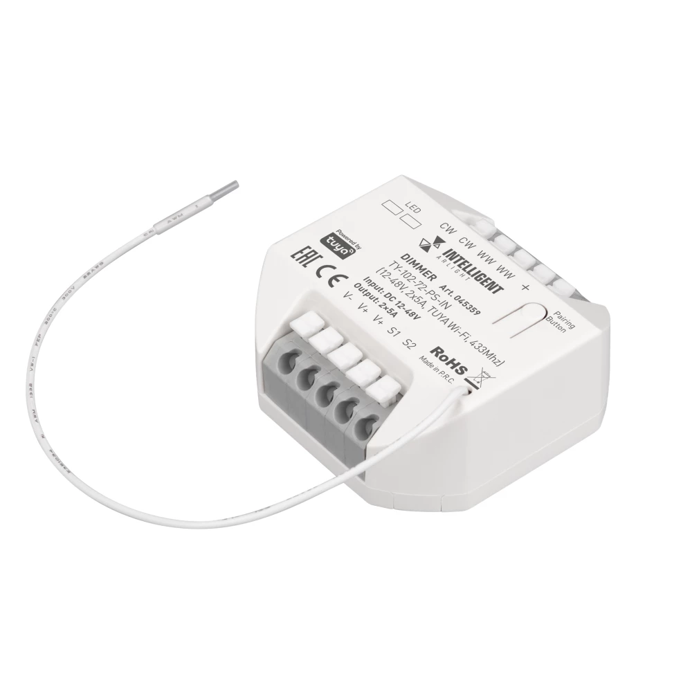 INTELLIGENT ARLIGHT Диммер TY-102-72-PS-IN (12-48V, 2x5A, TUYA Wi-Fi, 433Mhz) (IARL, IP20 Пластик, 3 года) 045359 - Viokon.com