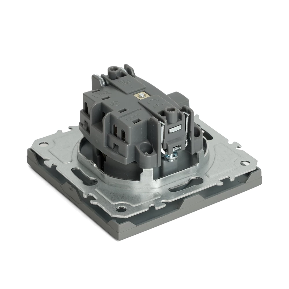 Розетка 1-местная с защитной шторкой с/з (механизм), STEKKER, 250В, 16А, серия Эмили, RST16-5110-10, платиново-серый, soft touch (49958) - Viokon.com