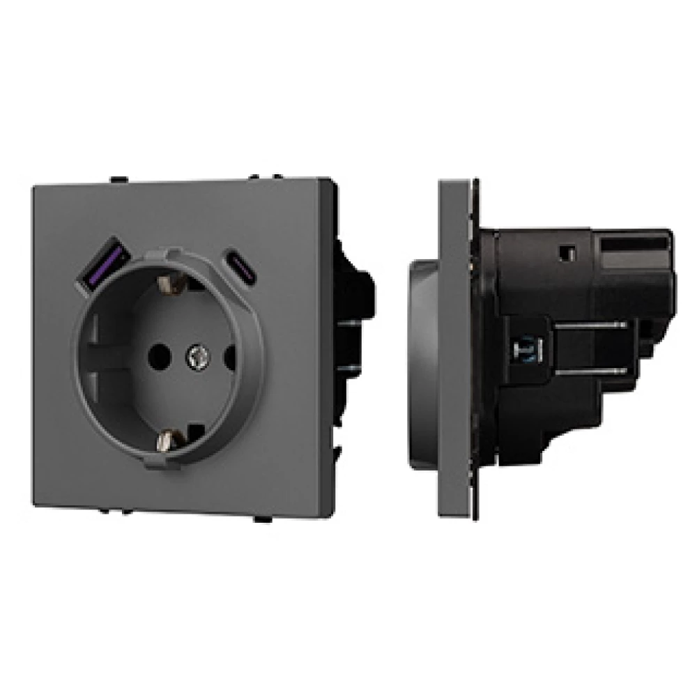 Механизм розетки с USB зарядкой SCT-NOBE-MUAC-SFPL-GR (230V, 16A) (Arlight, Серый базальт) 054287 - Viokon.com
