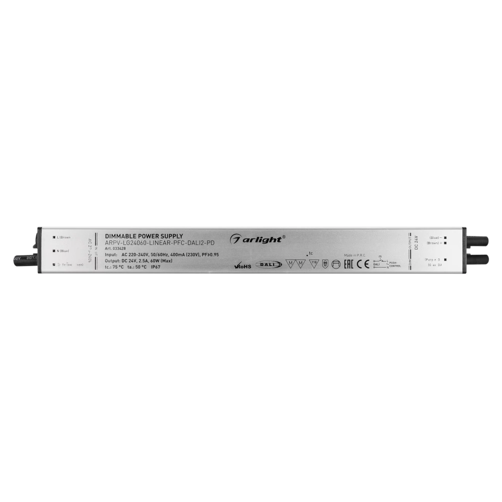 Блок питания ARPV-LG24060-LINEAR-PFC-DALI2-PD (24V, 2.5A, 60W) (Arlight, IP67 Металл, 5 лет) 033428 - Viokon.com