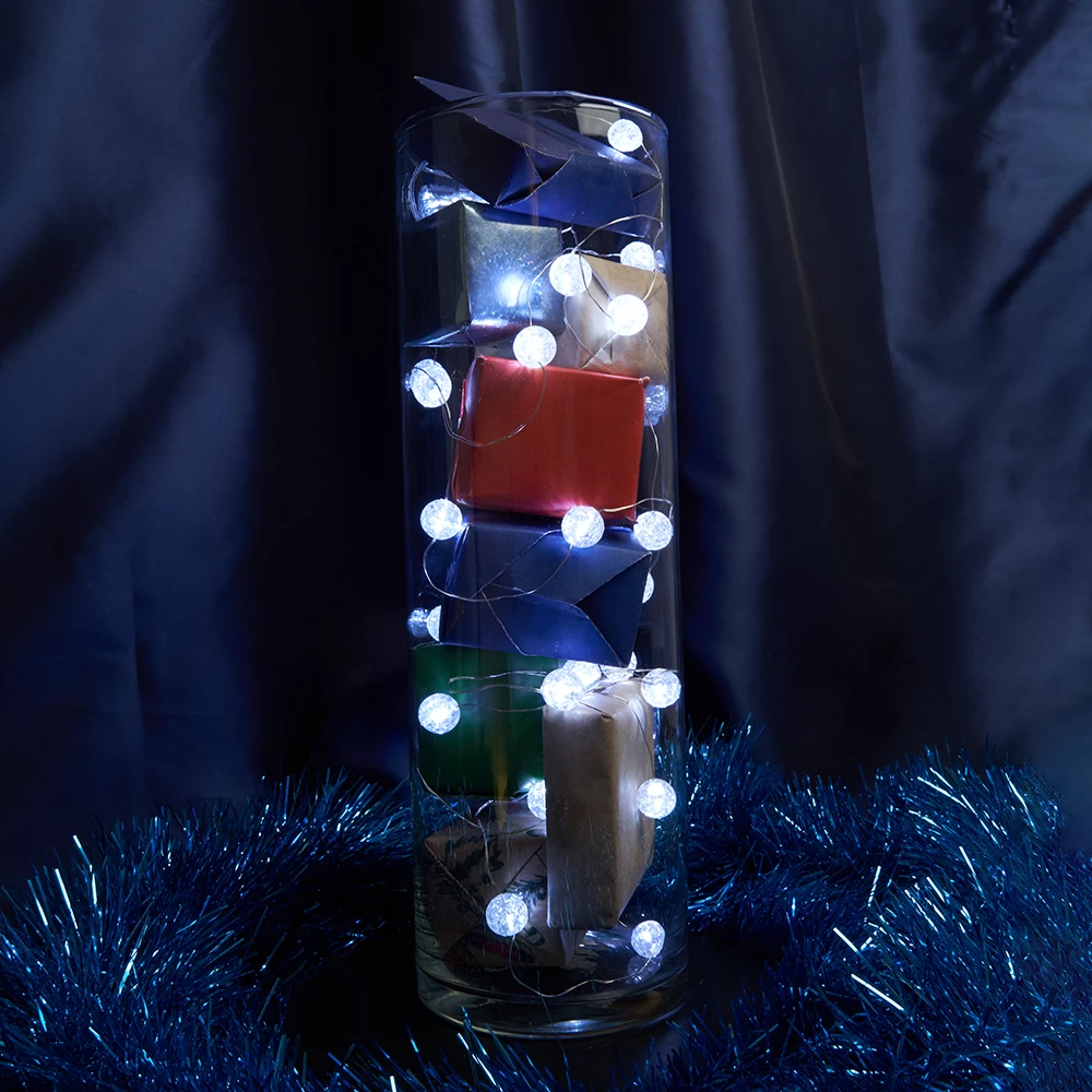 Светодиодная гирлянда Feron CL565 линейная Лед шарики, статичная 3м + 0.3м 5000K с питанием от батареек, прозрачный шнур (48610) - Viokon.com