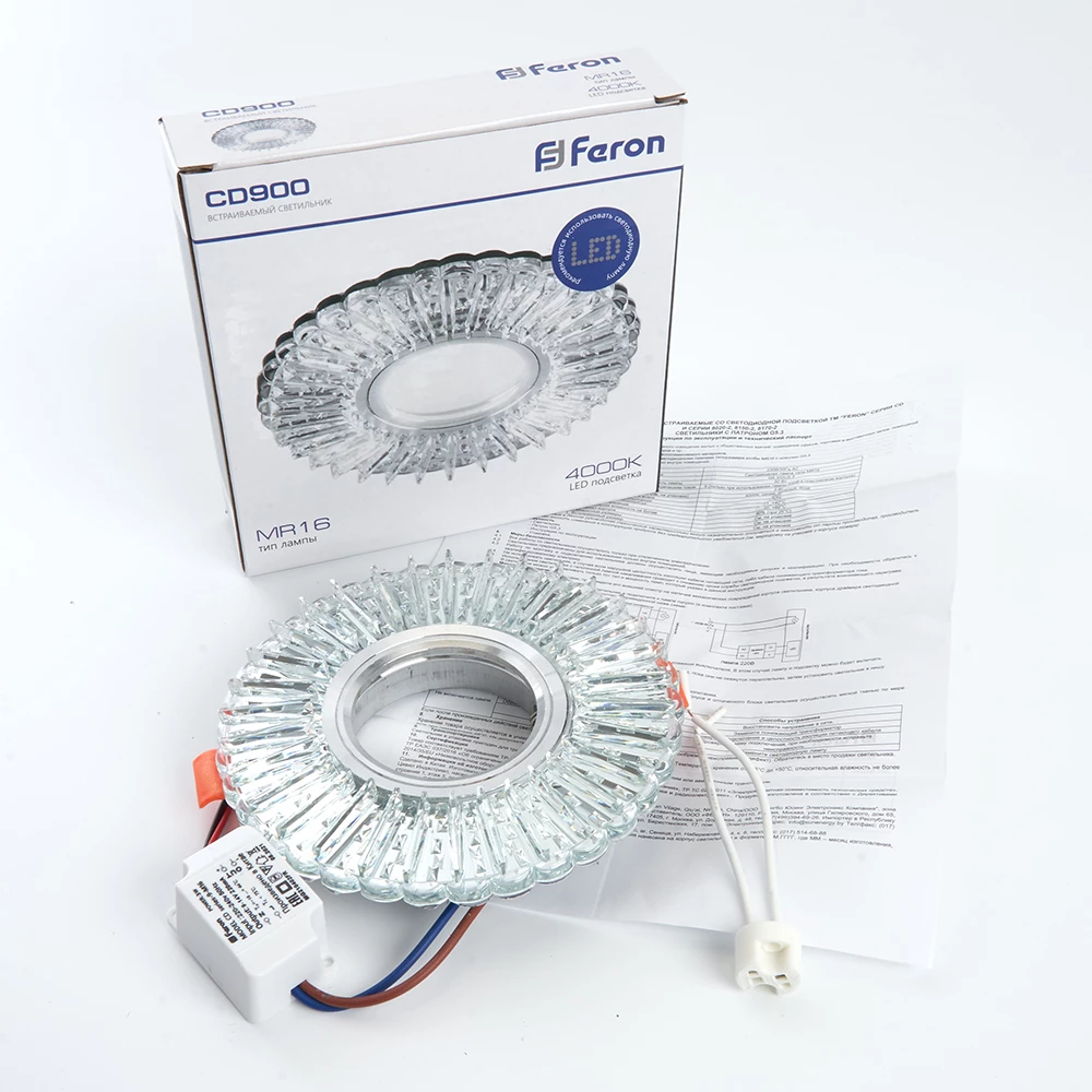 Светильник встраиваемый с белой LED подсветкой Feron CD900 потолочный MR16 G5.3 белый (28843) - Viokon.com