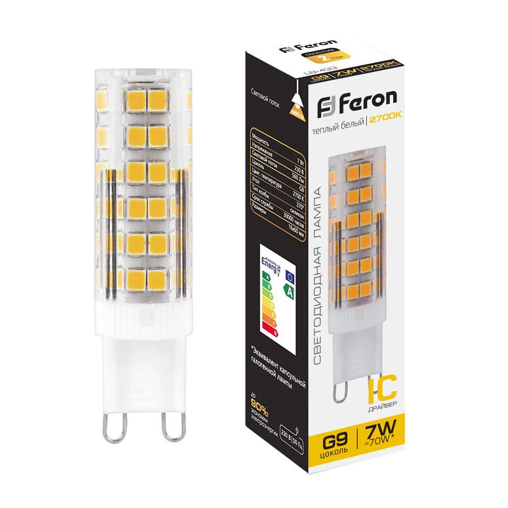 Лампа светодиодная Feron LB-433 G9 7W 175-265V 2700K (25766) - Viokon.com