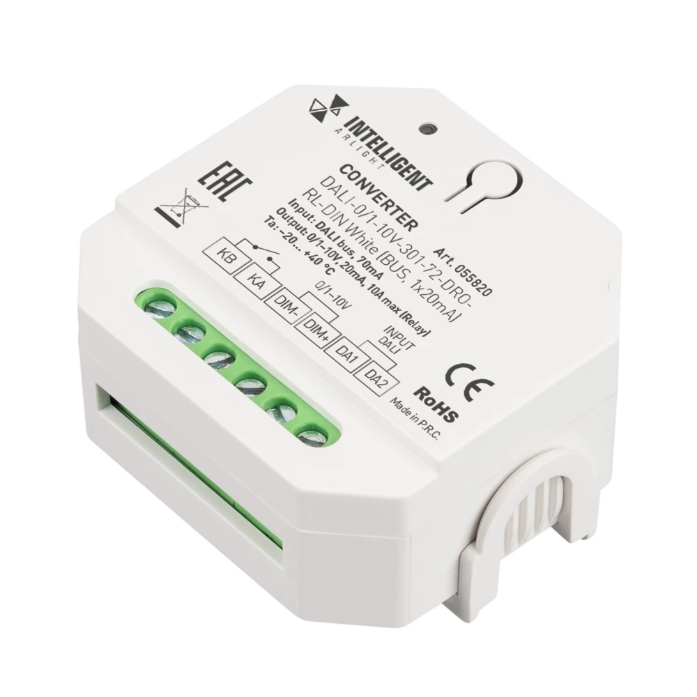 INTELLIGENT ARLIGHT Конвертер DALI-0/1-10V-301-72-DRO-RL-DIN White (BUS, 1x20mA) (IARL, IP20 Пластик, 5 лет) 055820 - Viokon.com