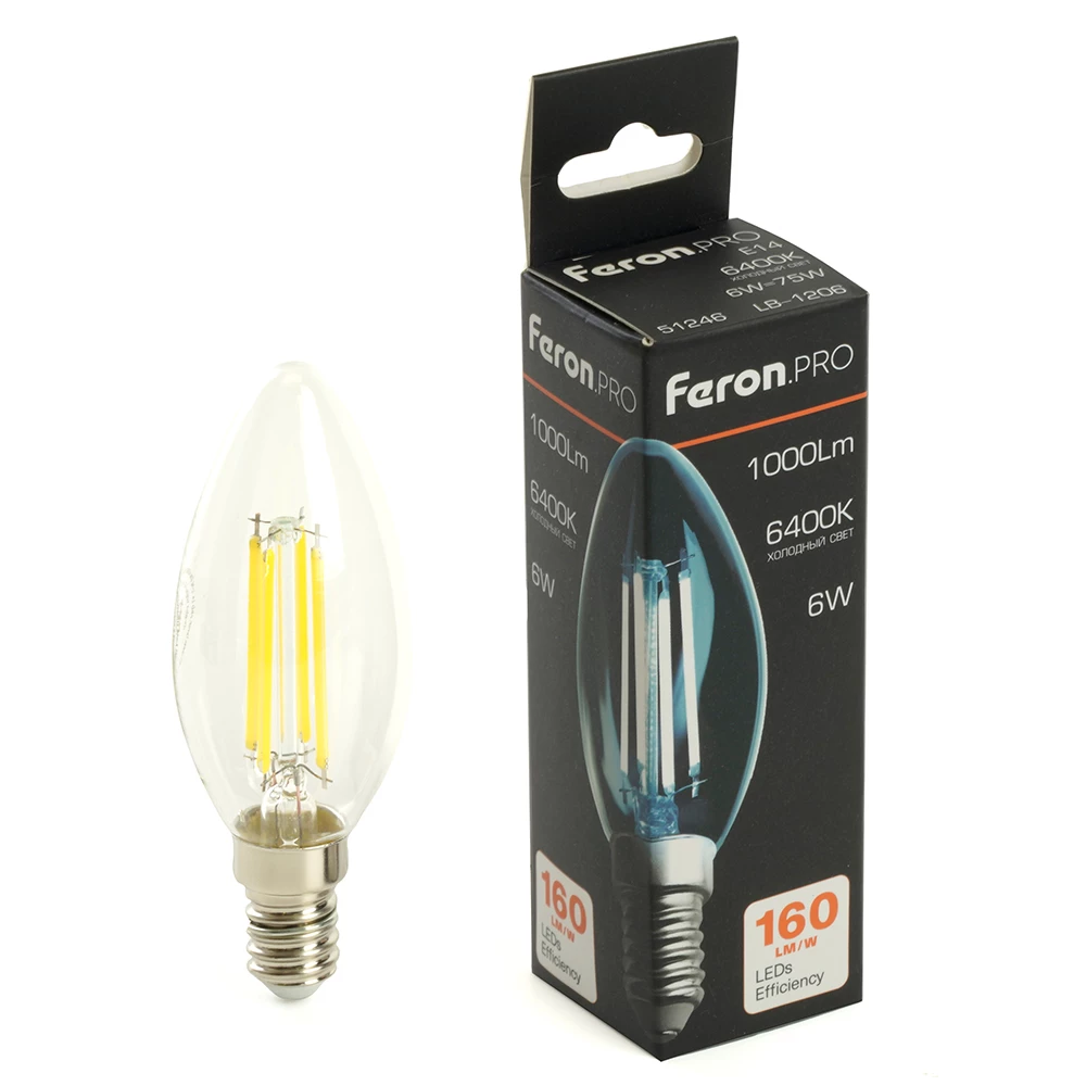 Лампа светодиодная Feron.PRO LB-1206 Свеча E14 6W 1000LM 175-265V 6400K (51246) - Viokon.com
