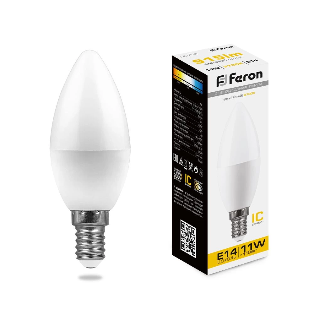 Лампа светодиодная Feron LB-770 Свеча E14 11W 175-265V 2700K (25941) - Viokon.com