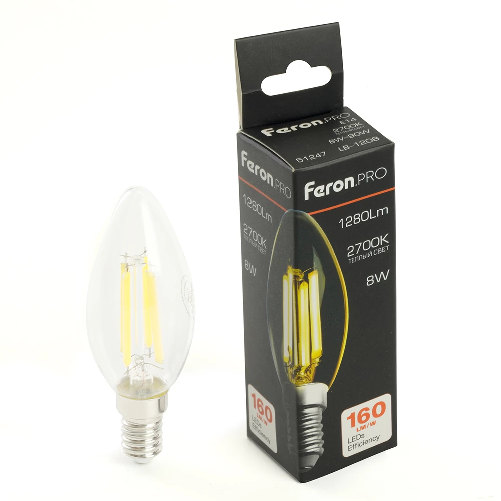 Лампа светодиодная Feron.PRO LB-1208 Свеча E14 1280LM 8W 175-265V 2700K (51247) - Viokon.com