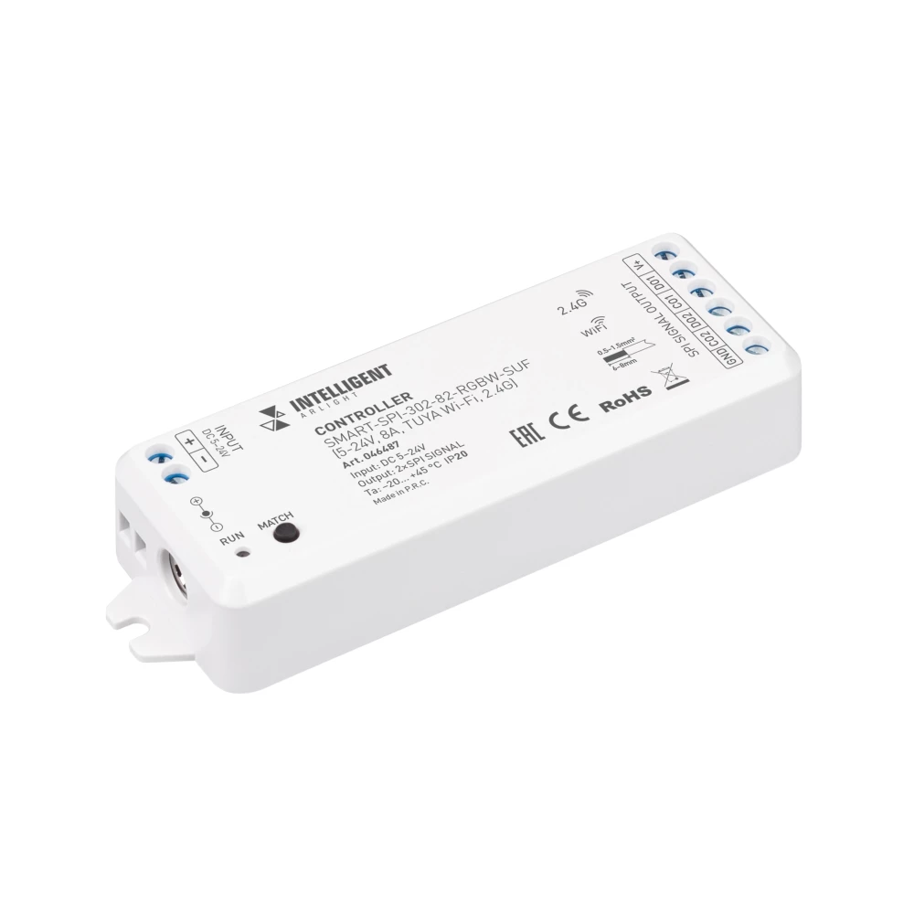INTELLIGENT ARLIGHT Контроллер SMART-SPI-302-82-RGBW-SUF (5-24V, 8A, TUYA Wi-Fi, 2.4G) (IARL, IP20 Пластик, 5 лет) 046487 - Viokon.com