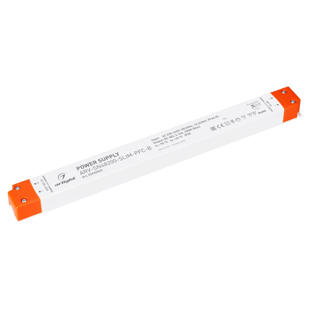 Блок питания ARV-SN48200-SLIM-PFC-B (48V, 4.16A, 200W) (Arlight, IP20 Пластик, 3 года) 029265(2) - Viokon.com