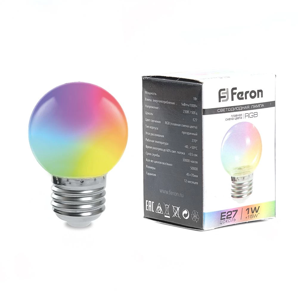Лампа светодиодная Feron LB-371 Шар матовый E27 3W 230V RGB быстрая смена цвета (38127) - Viokon.com