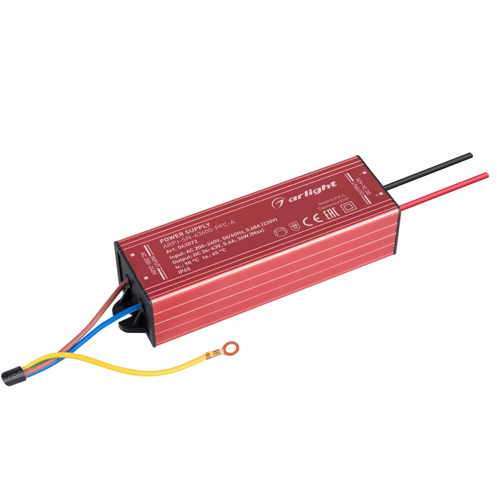 Блок питания ARPJ-SN-63600-PFC-A (36W, 34-63V, 600mA) (Arlight, IP65 Металл, 3 года) 043072 - Viokon.com