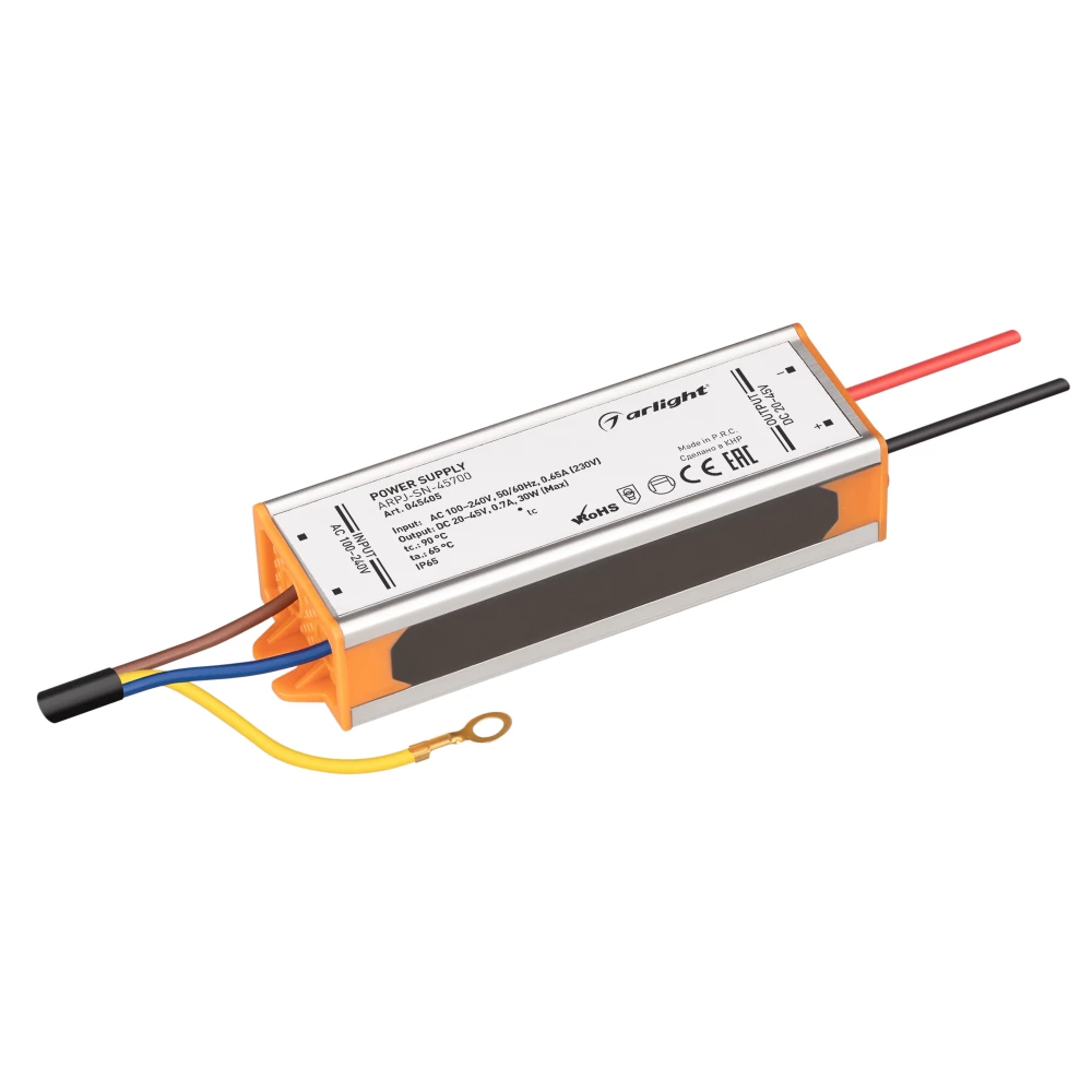 Блок питания ARPJ-SN-45700 (30W, 20-45V, 700mA) (Arlight, IP65 Металл, 3 года) 045405 - Viokon.com