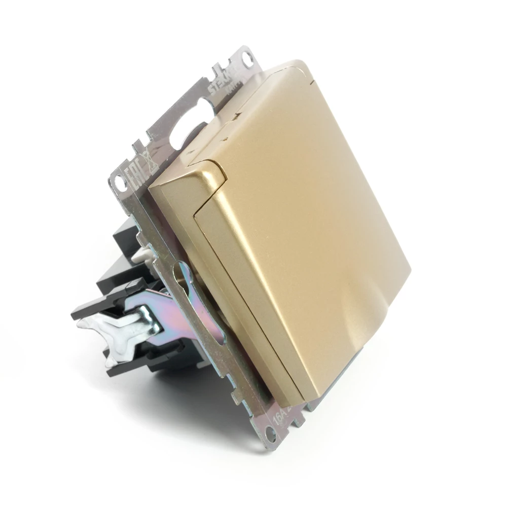 Розетка 1-местная с крышк с защ. штор (механизм) с/з, STEKKER, GLS16-7112-08, 250В, 16А, серия Катрин, золото (49222) - Viokon.com