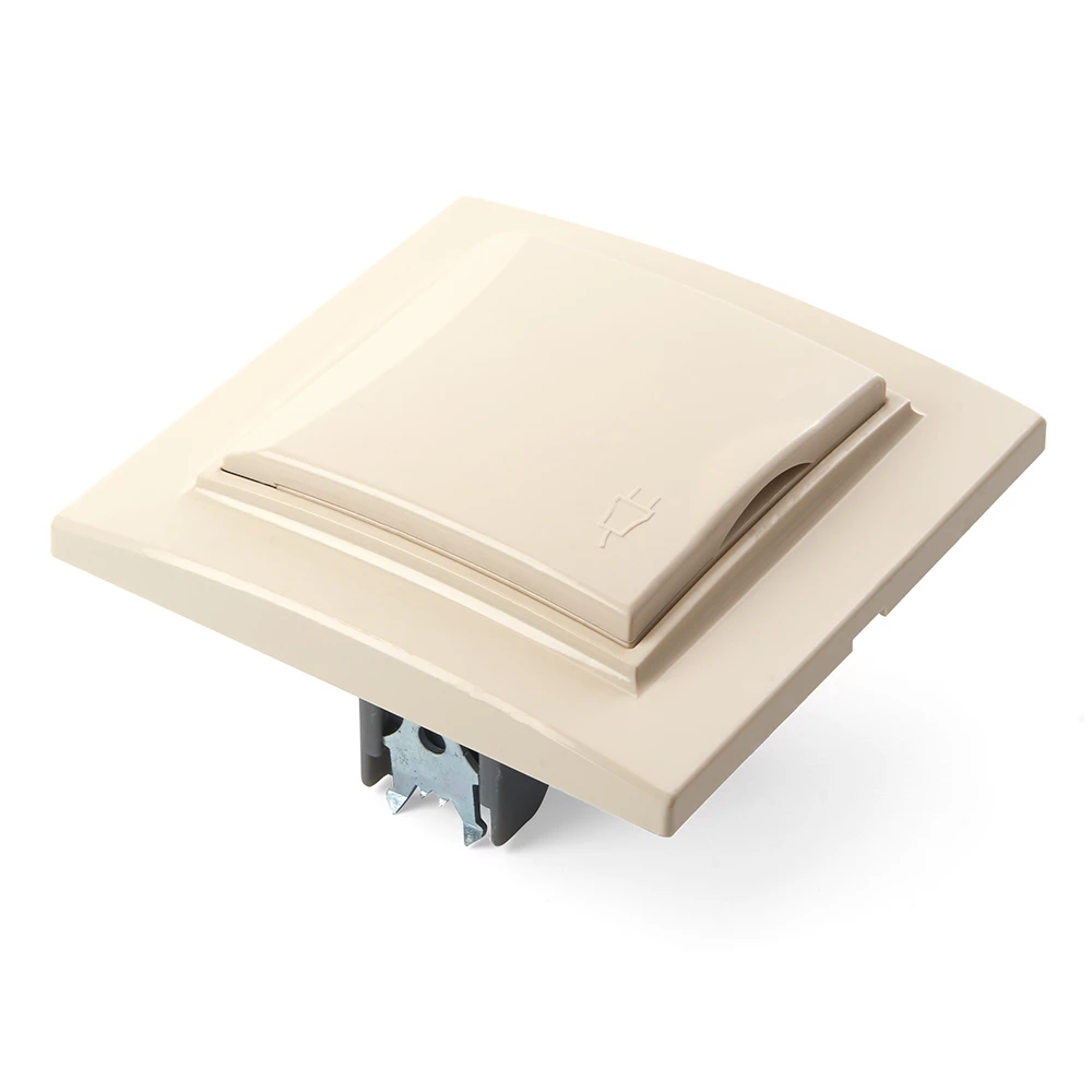 Розетка 1-местная с/з с крышкой, STEKKER, PST16-9012-02, 250В,16А с защитной шторкой, серия Эрна, слоновая кость (39238) - Viokon.com