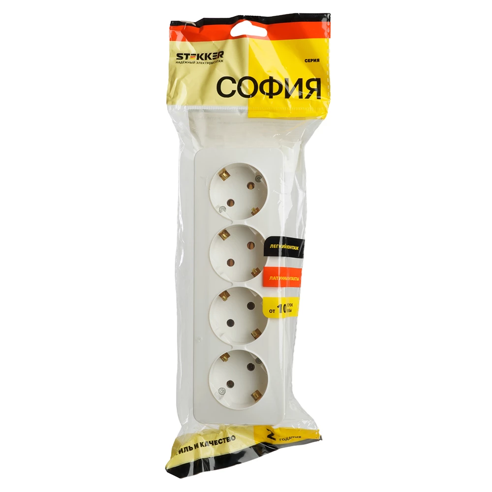 Розетка 4-местная с/з открытой установки, STEKKER, 250В, 16А, IP20, серия София, белый, MST16-14-01 (49308) - Viokon.com
