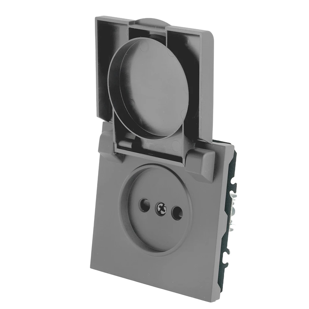 Розетка 1-местная с крышкой с защ. штор, STEKKER, б/з, 250В, 16А, серия Эмили, RST16-5113-10, платиново-серый, soft touch (49956) - Viokon.com