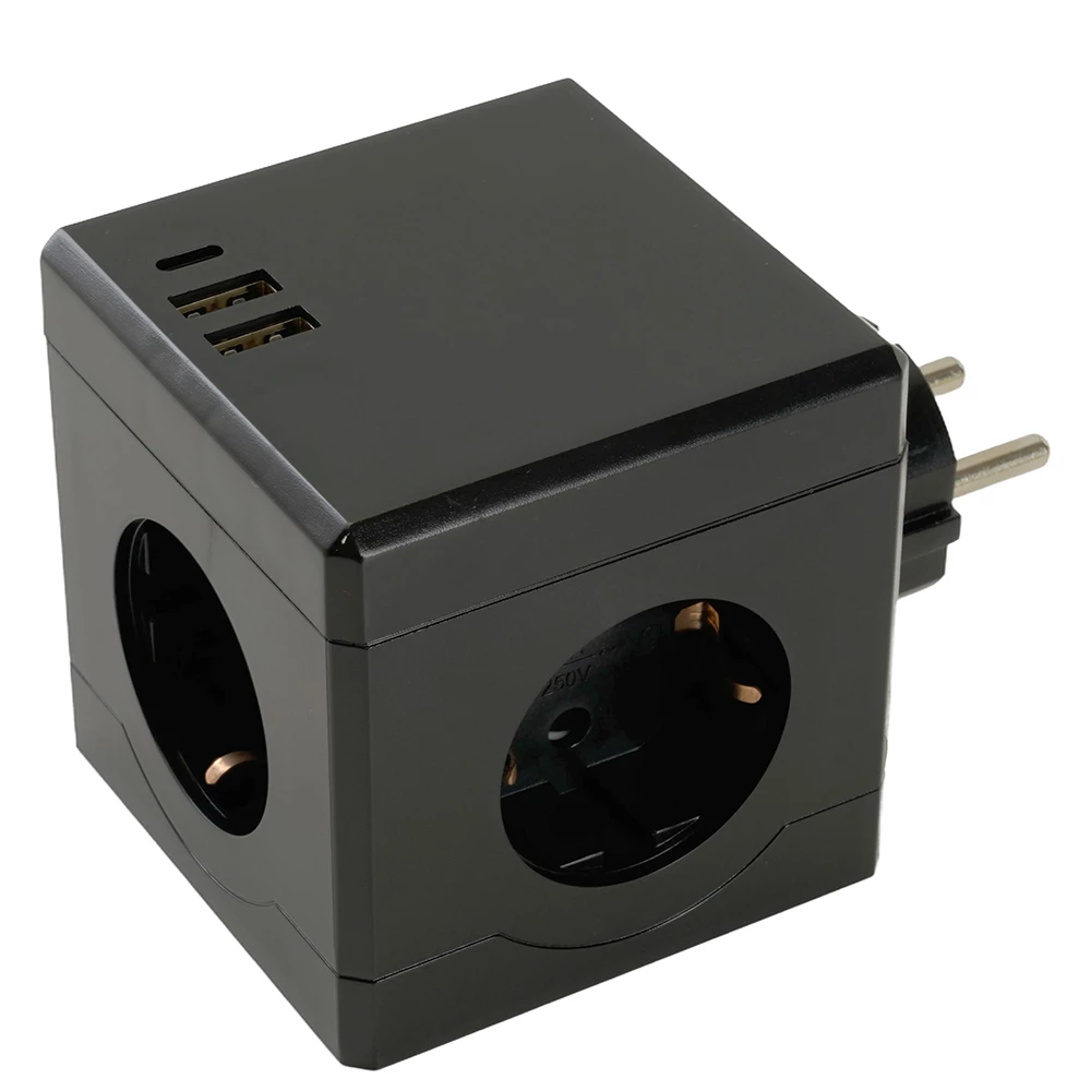 Разветвитель сетевой 3-местный с/з STEKKER ADP16-33-22, 250V, 16A, ABS пластик, черный (49658) - Viokon.com