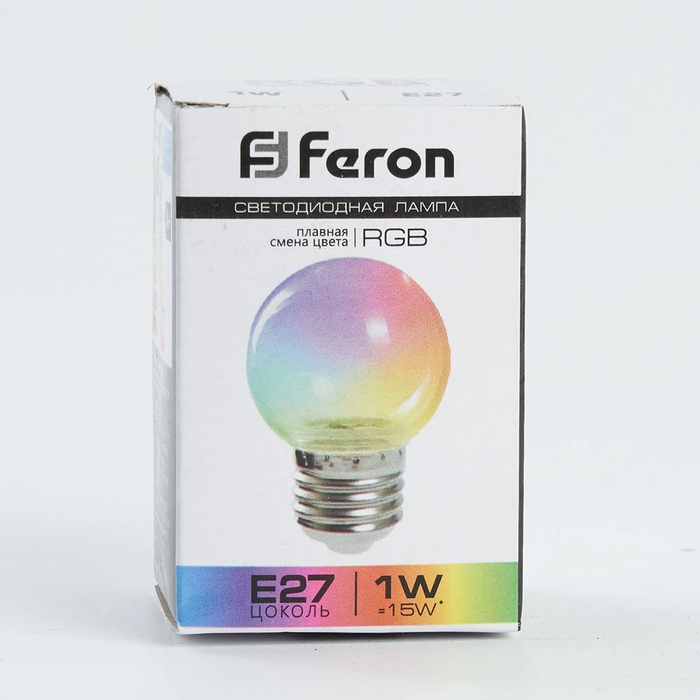 Лампа светодиодная Feron LB-37 Шарик прозрачный E27 1W 230V RGB плавная смена цвета (38132) - Viokon.com