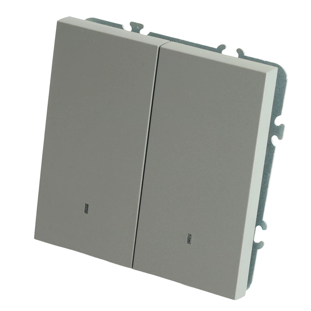 Выключатель 2-клавишный c индикатором (механизм), STEKKER, 250В, 10А, серия Эмили, RSW10-5102-10,  платиново-серый, soft touch (49942) - Viokon.com