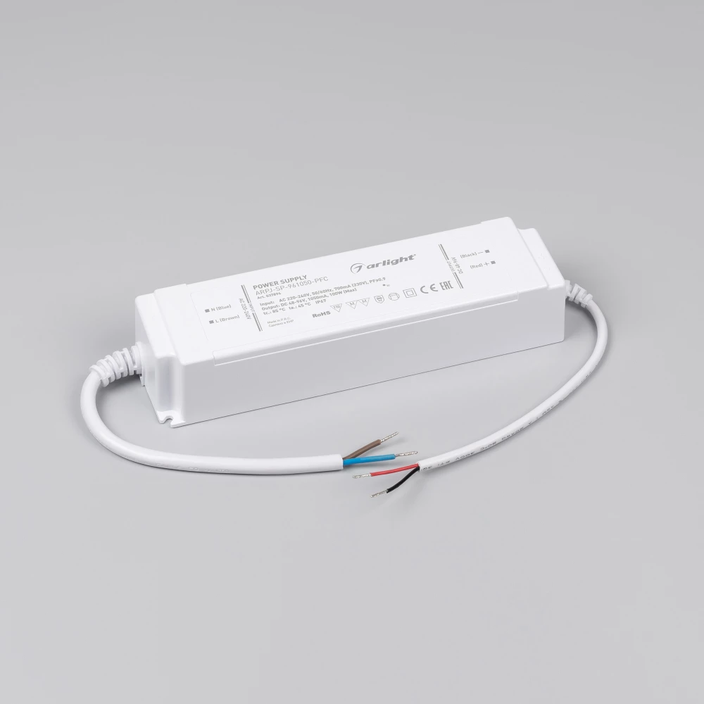 Блок питания ARPJ-SP-961050-PFC (100W, 48-96V, 1.05A) (Arlight, IP67 Пластик, 5 лет) 037894 - Viokon.com