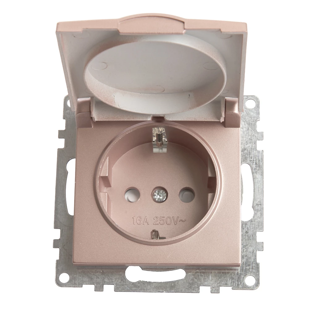 Розетка 1-местная с/з с крышкой (механизм), STEKKER GLS16-7112-02, 250В, 16А с защитной шторкой, серия Катрин, шампань (39594) - Viokon.com