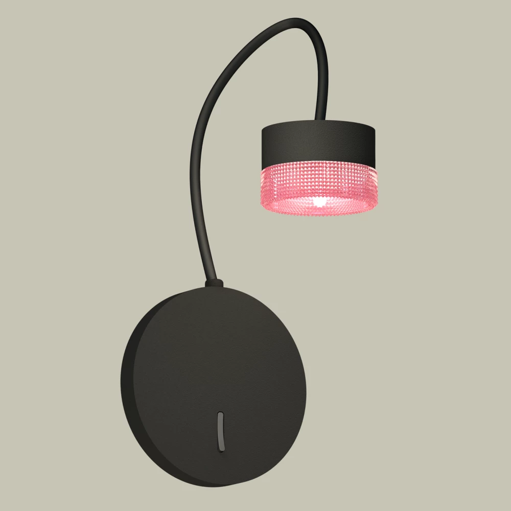 Комплект настенного светильника с выключателем и композитным хрусталем XB9596251 SBK/PI черный песок/розовый GX53 (C9596, N8486) - Viokon.com