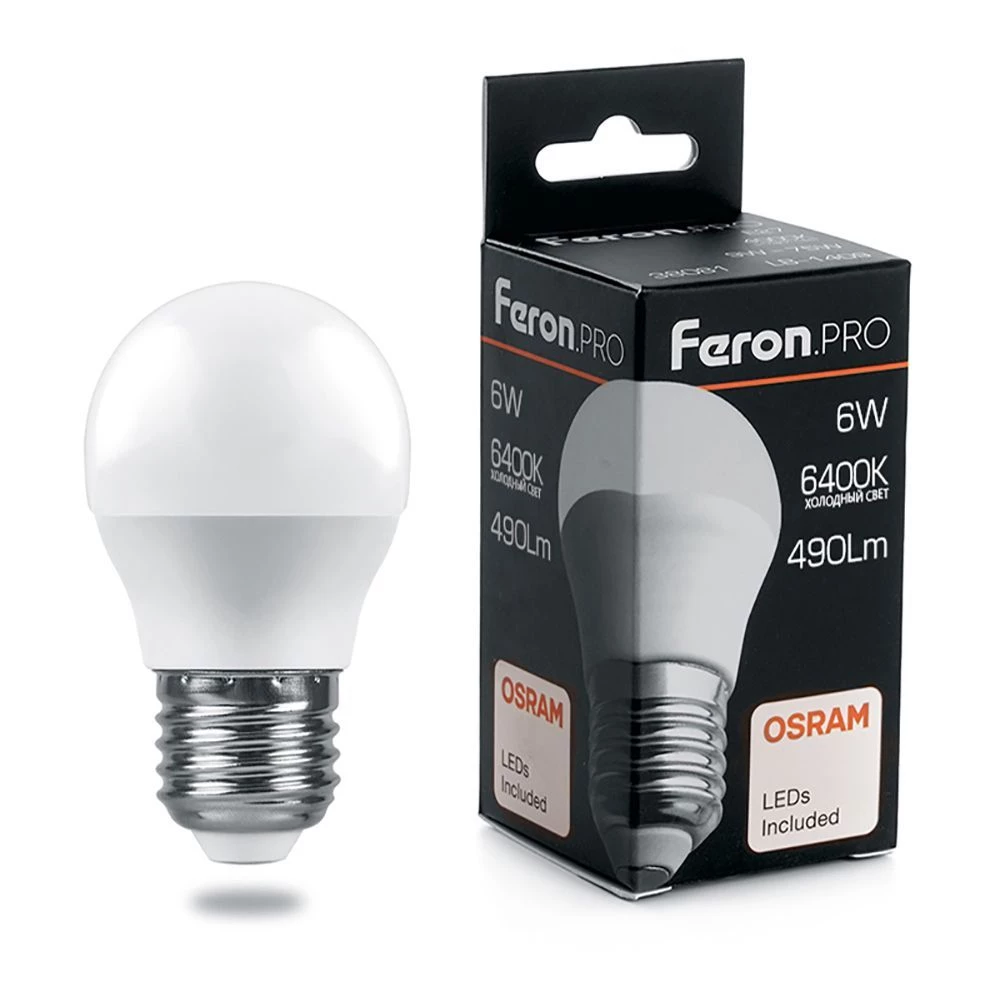 Лампа светодиодная Feron.PRO LB-1406 Шарик E27 6W 175-265V 6400K (38070) - Viokon.com