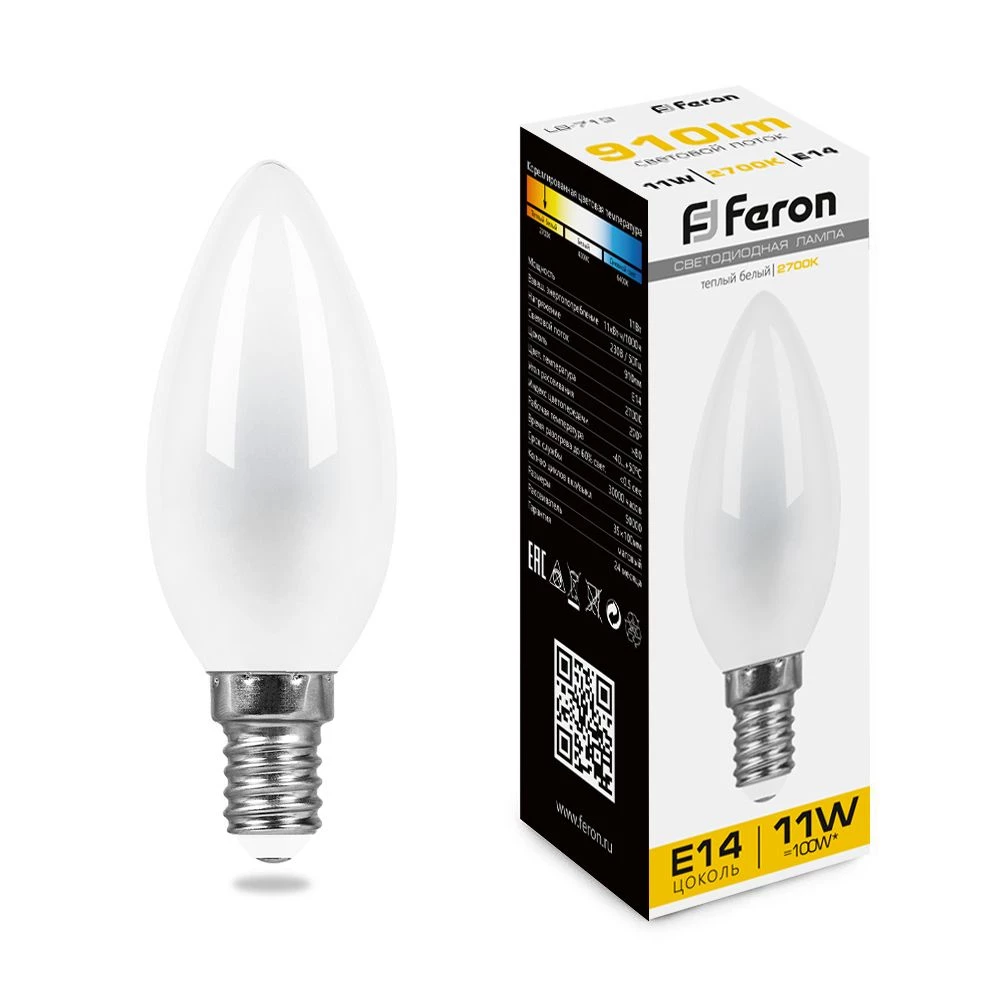 Лампа светодиодная Feron LB-713 Свеча E14 11W 230V 2700K (38005) - Viokon.com