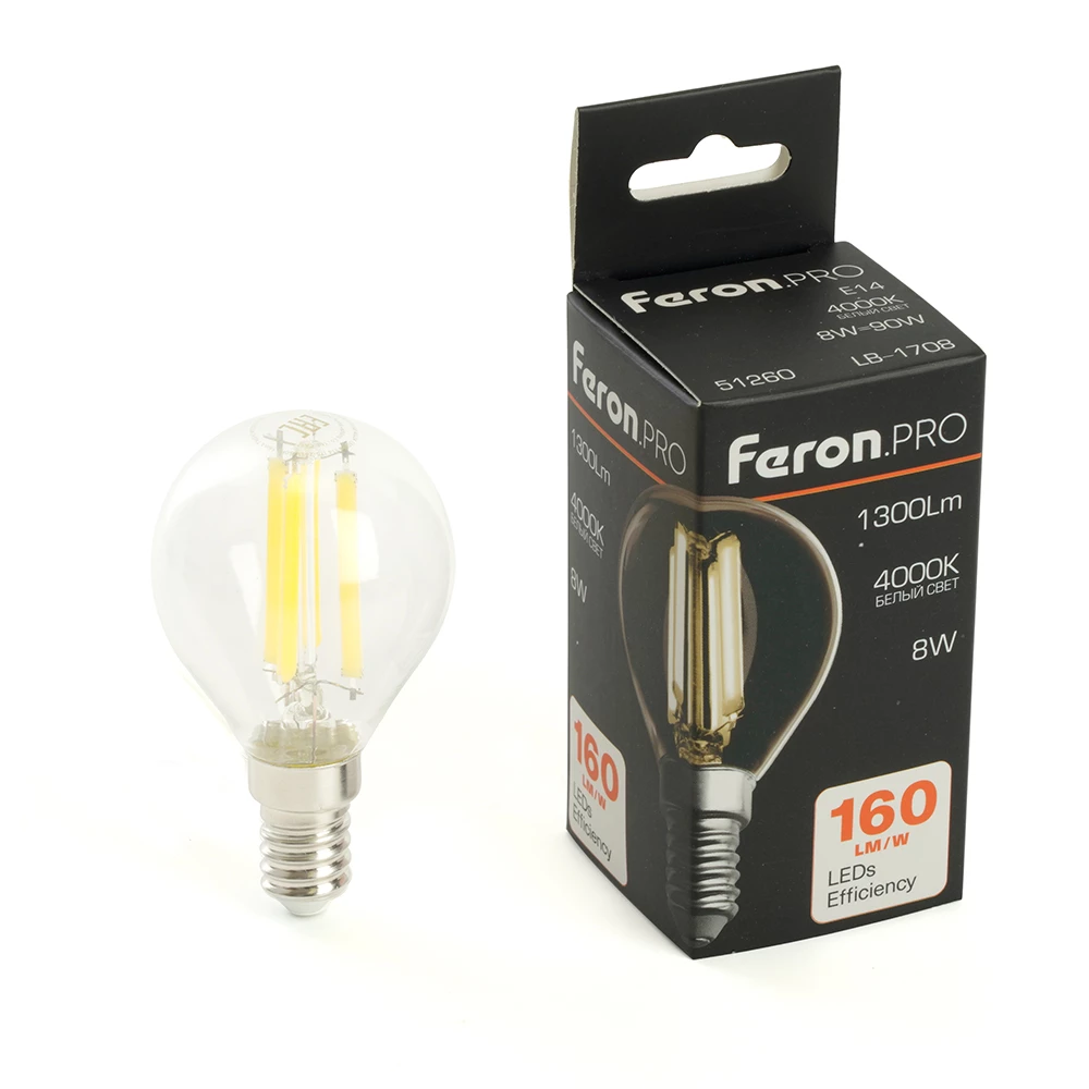 Лампа светодиодная Feron.PRO LB-1708 Шарик E14 1300LM 8W 175-265V 4000K (51260) - Viokon.com