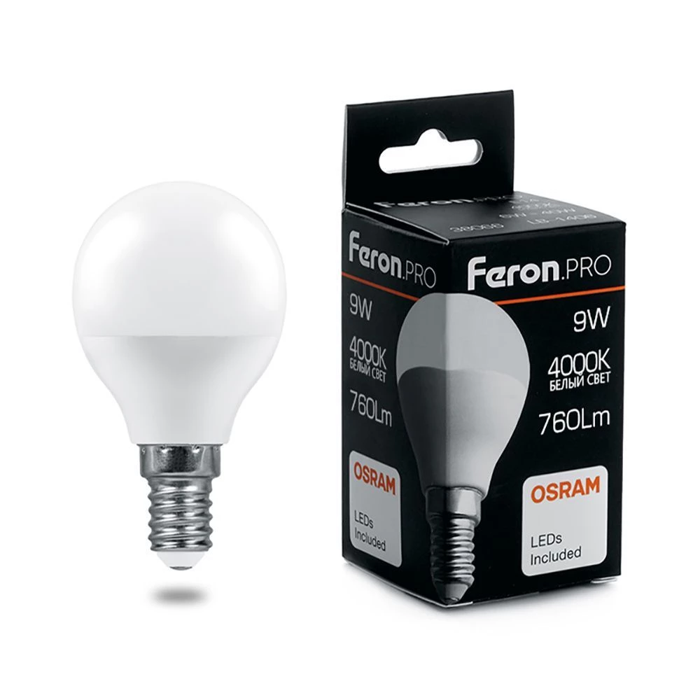 Лампа светодиодная Feron.PRO LB-1409 Шарик E14 9W 175-265V 4000K (38078) - Viokon.com
