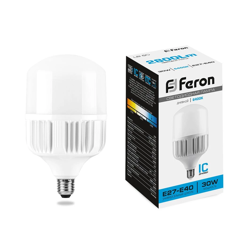 Лампа светодиодная Feron LB-65 E27-E40 30W 175-265V 6400K (25537) - Viokon.com