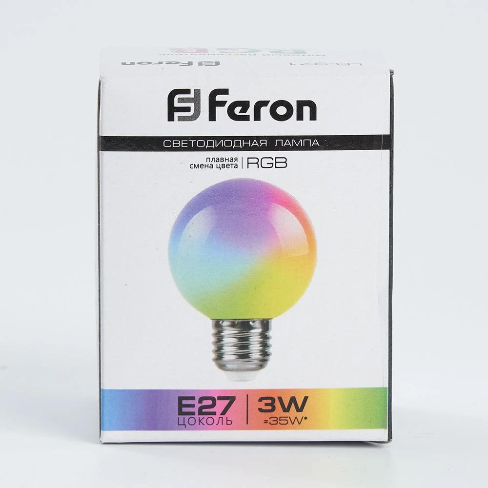 Лампа светодиодная Feron LB-371 Шар матовый E27 3W 230V RGB плавная сменая цвета (38115) - Viokon.com