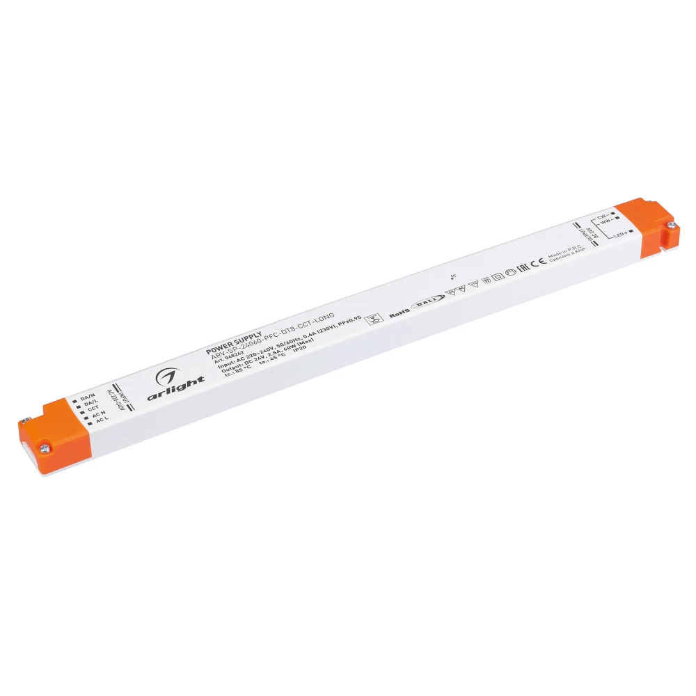 Блок питания ARV-SP-24060-PFC-DT8-CCT-LONG (24V, 2.5A, 60W) (Arlight, IP20 Пластик, 5 лет) 048242 - Viokon.com