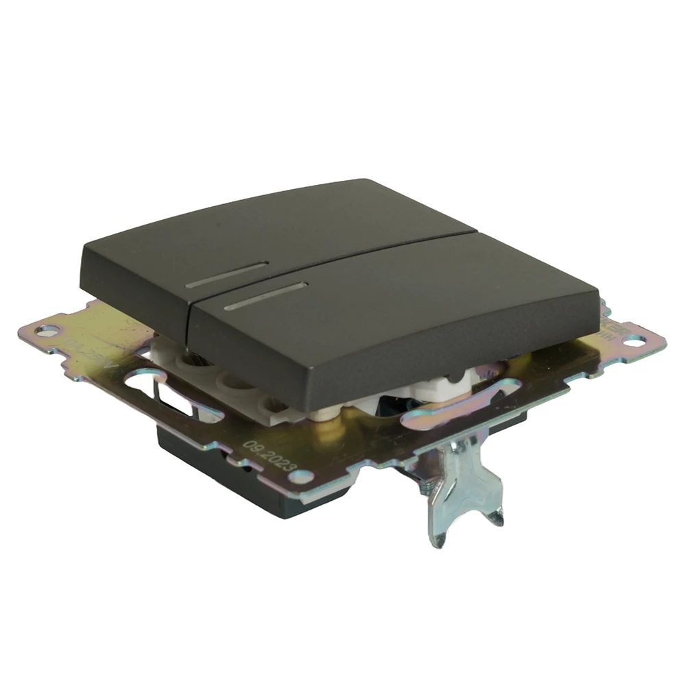 Выключатель 2-клавишный c индикатором (механизм) 250В, 10А, серия Катрин, графит, GLS10-7102-06 (49409) - Viokon.com