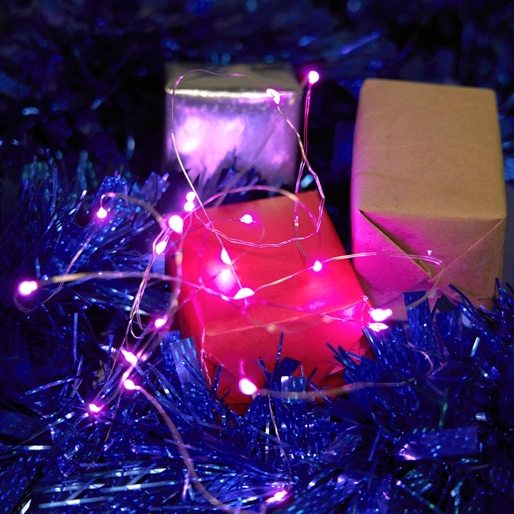 Светодиодная гирлянда Feron CL570 линейная Роса, статичная 2м + 0.5м розовый с питанием от батареек, прозрачный шнур (48602) - Viokon.com