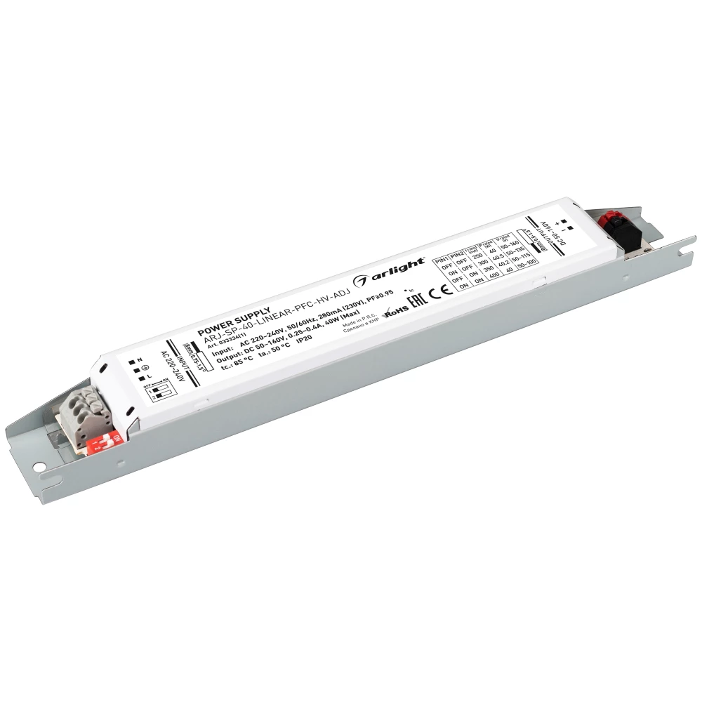 Блок питания ARJ-SP-40-LINEAR-PFC-HV-ADJ (40W, 50-160V, 0.25-0.4A) (Arlight, IP20 Металл, 5 лет) 033334(1) - Viokon.com