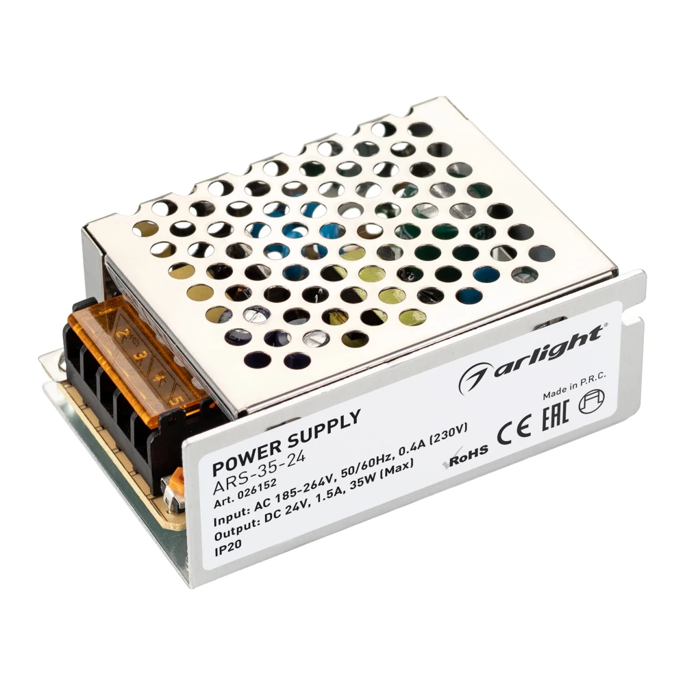 Блок питания ARS-35-24 (24V, 1.5A, 35W) (Arlight, IP20 Сетка, 2 года) 026152 - Viokon.com