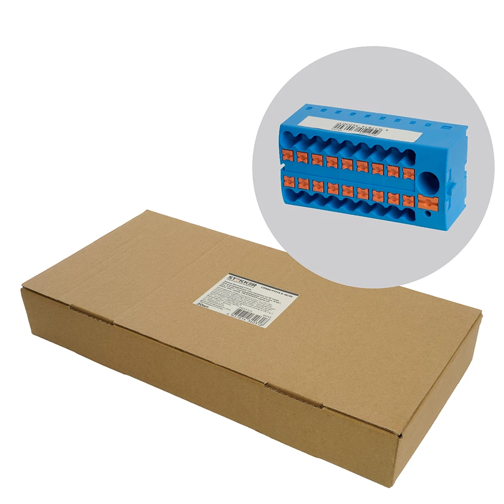 Зажим блочный (групп) для распред.тока нагрузки push-in на 18 точек, сеч 2,5 мм2,690V,41А, 1точка интегр. питание, синий LD580 PTFIX 6-18/25 (49755) - Viokon.com