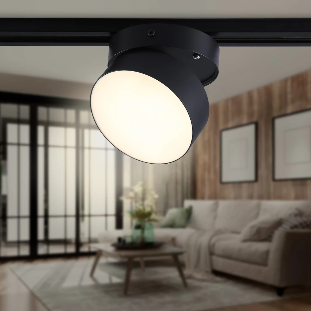 Трековый однофазный светодиодный светильник GL6877 BK черный LED 16W 3000K D115*90 - Viokon.com