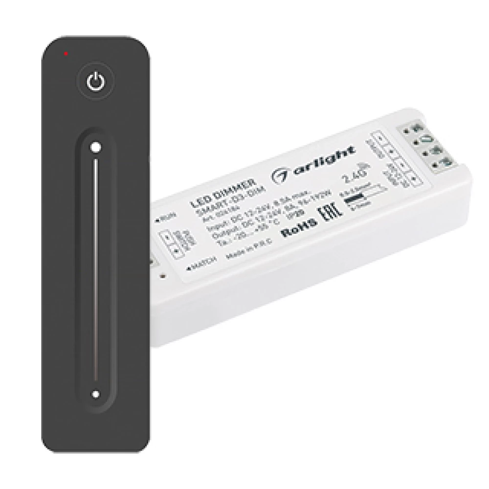 Диммер SMART-DIM-SET-LINE (12-24V, 1x8A, ПДУ 2.4G) (Arlight, IP20 Пластик, 5 лет) 034794 - Viokon.com