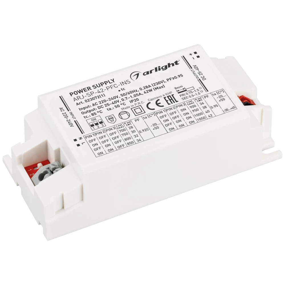 Блок питания ARJ-SP-42-PFC-INS (42W, 25-40V, 0.7-1.05A) (Arlight, IP20 Пластик, 5 лет) 023072(1) - Viokon.com