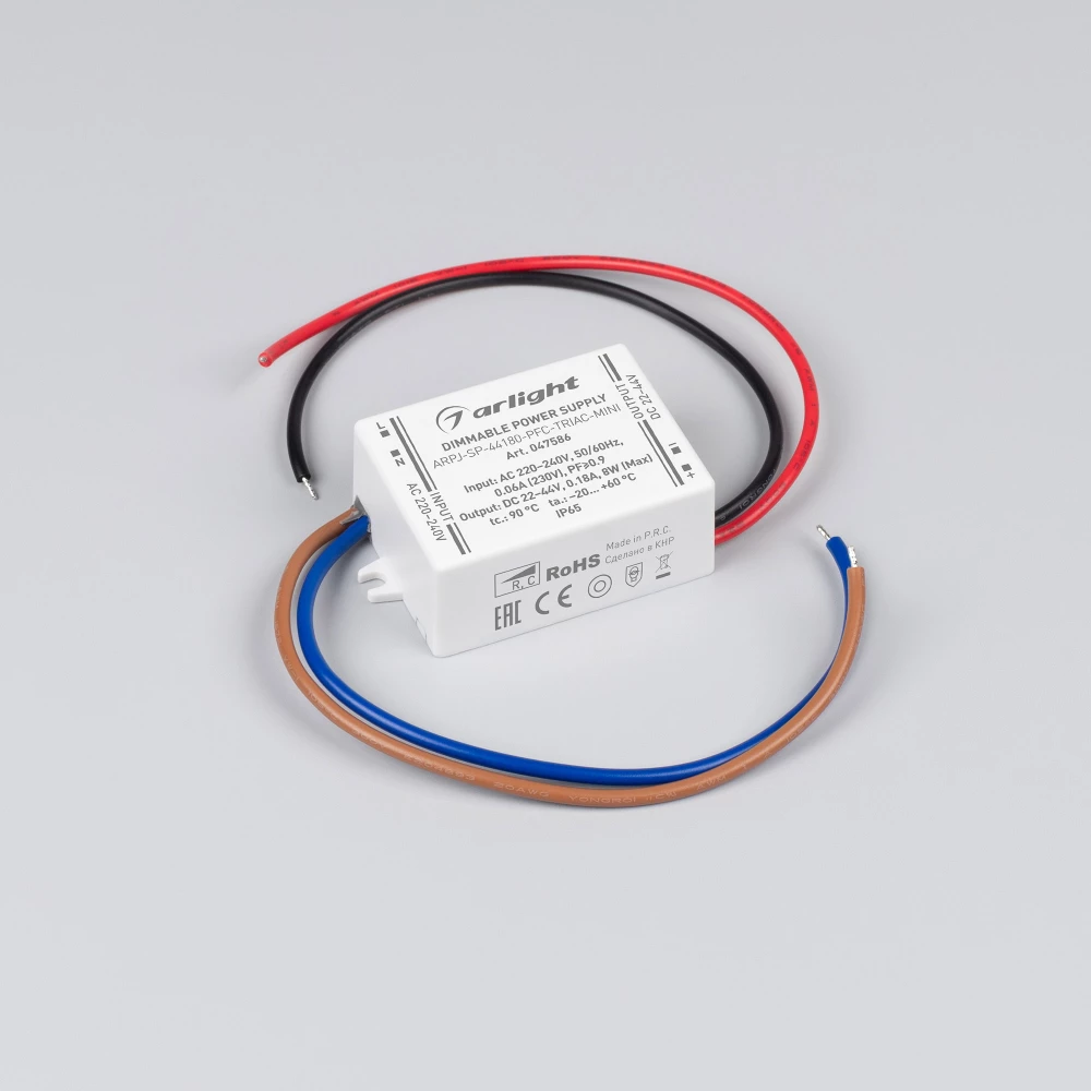 Блок питания ARPJ-SP-44180-PFC-TRIAC-MINI (8W, 22-44V, 180mA) (Arlight, IP65 Пластик, 5 лет) 047586 - Viokon.com