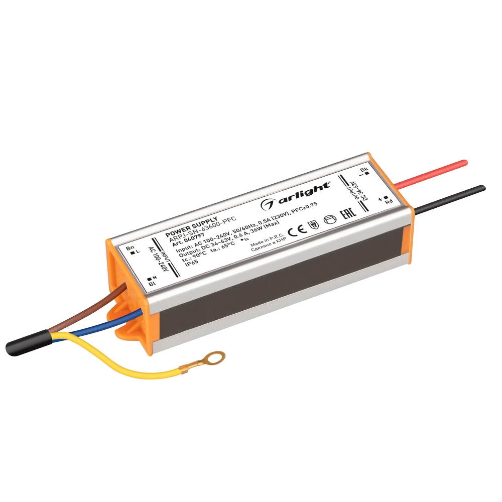 Блок питания ARPJ-SN-63600-PFC (36W, 34-63V, 600mA) (Arlight, IP65 Металл, 3 года) 040797 - Viokon.com